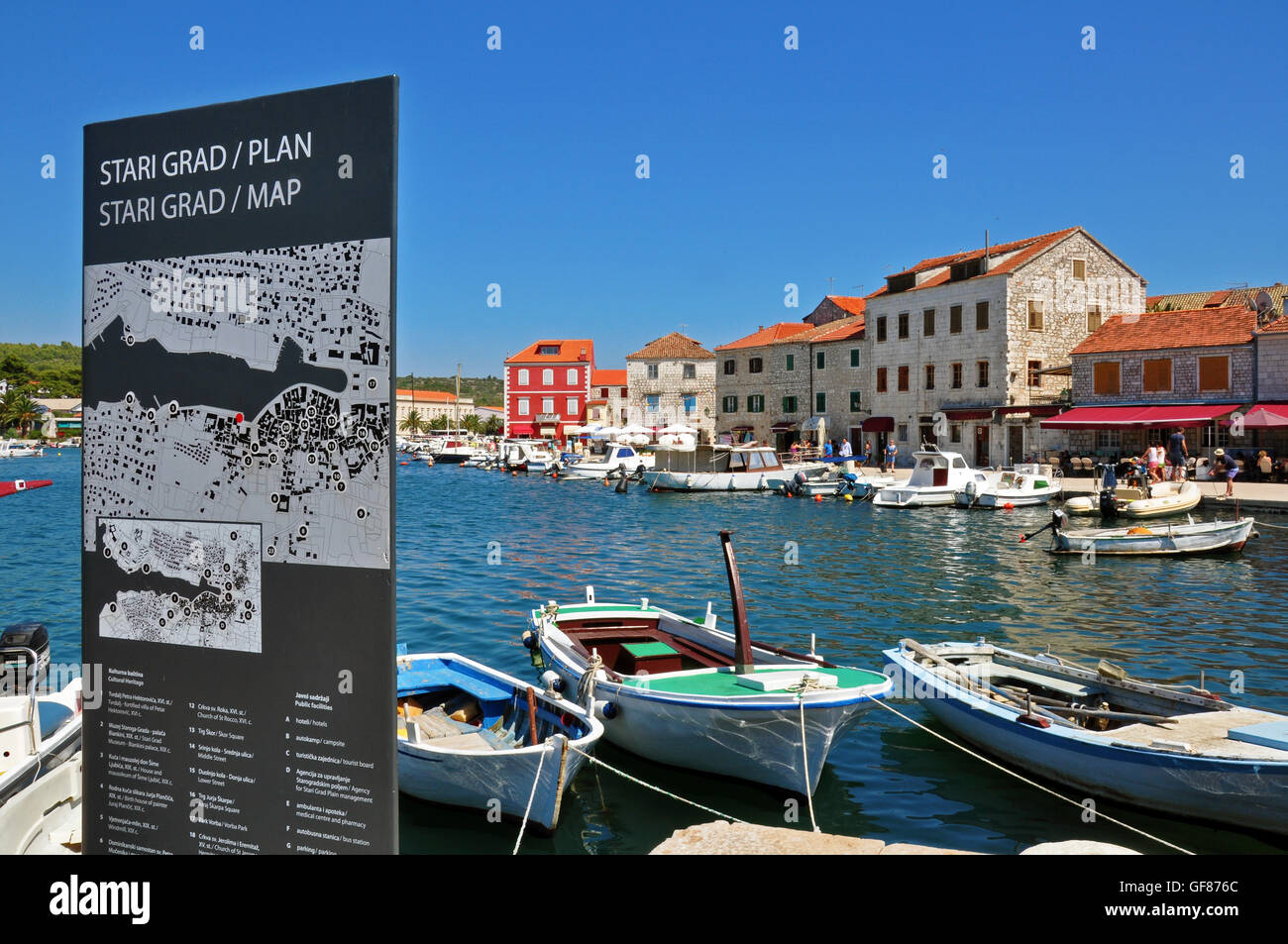 Old town with a map, Hvar, Croatia Stock Photo