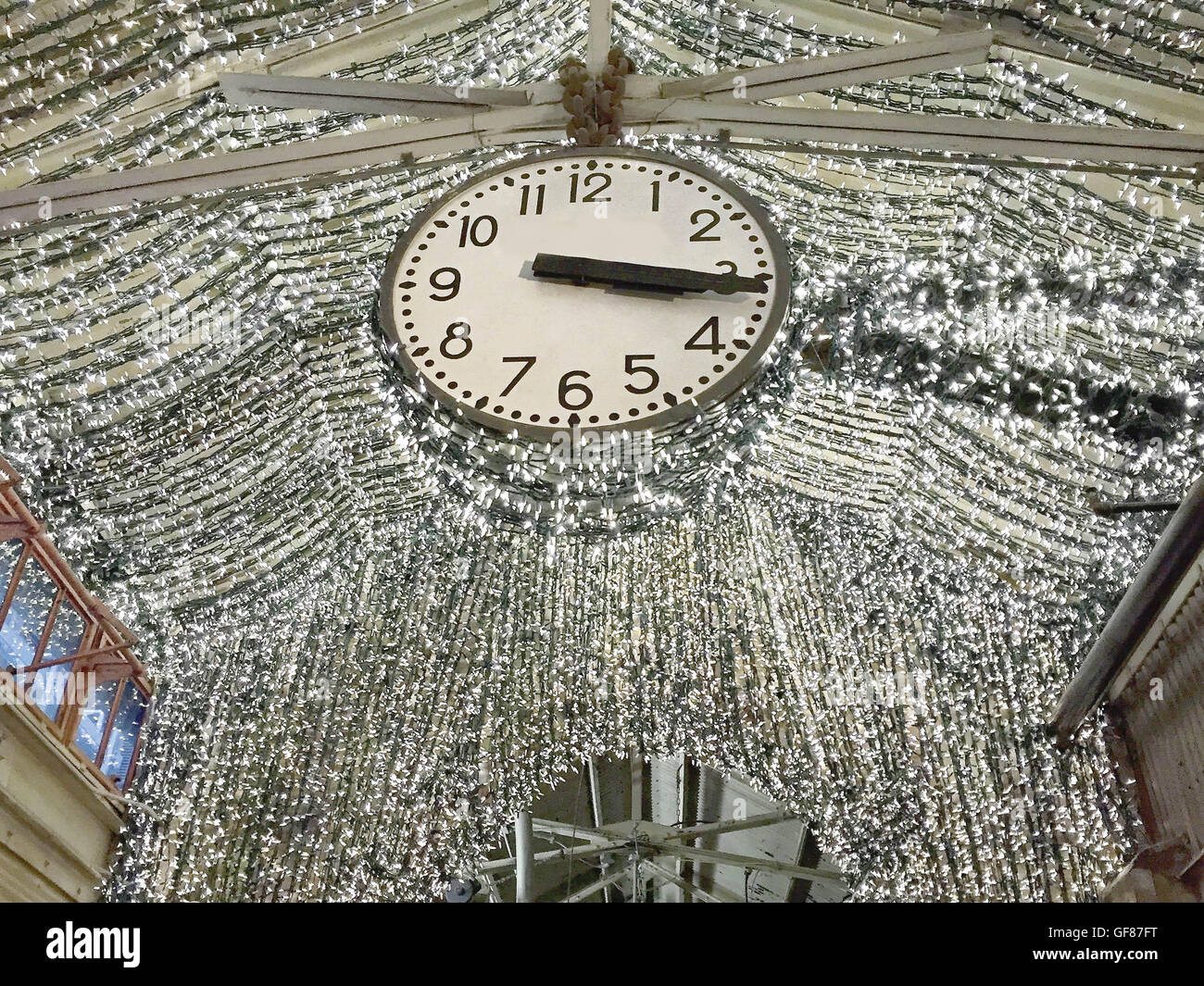 Christmas lights display with clock New York City Stock Photo Alamy