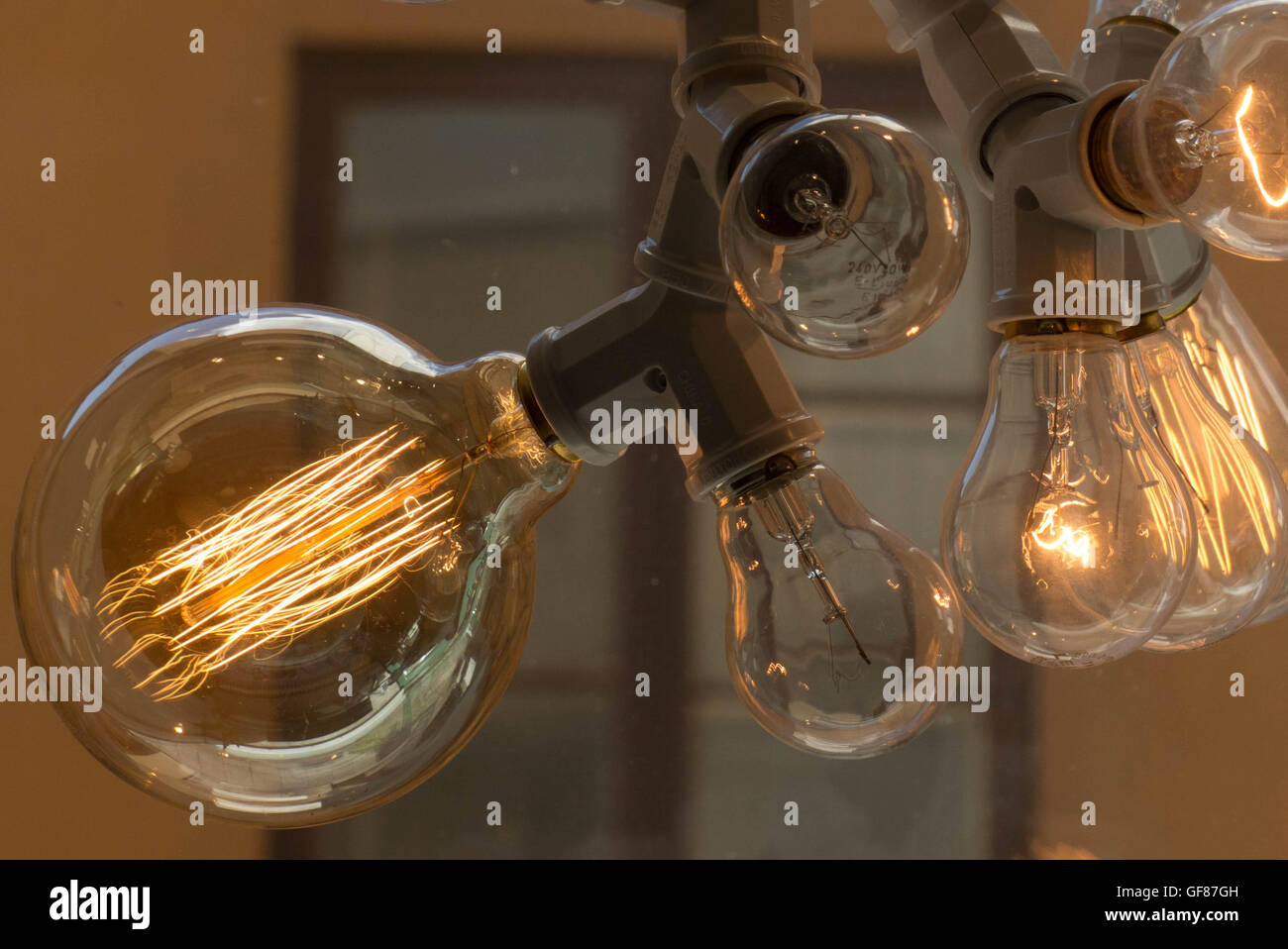 modern light fixtures with filament bulbs Stock Photo