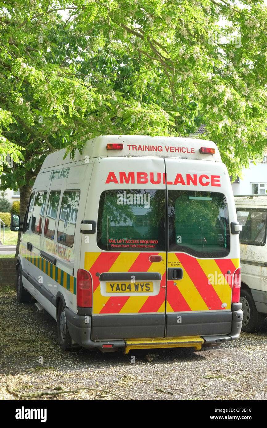 Old British transport Ambulance now used as a training vehicle. 14th June 2015 Stock Photo