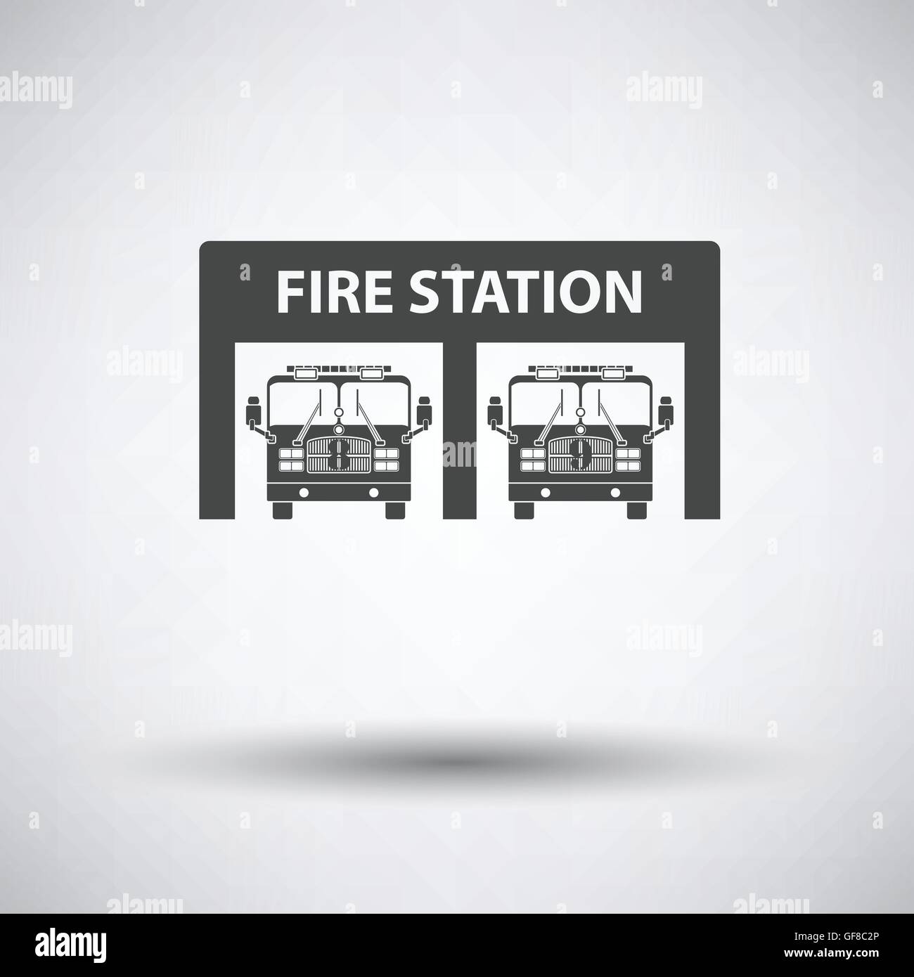 Fire station icon on gray background with round shadow. Vector ...