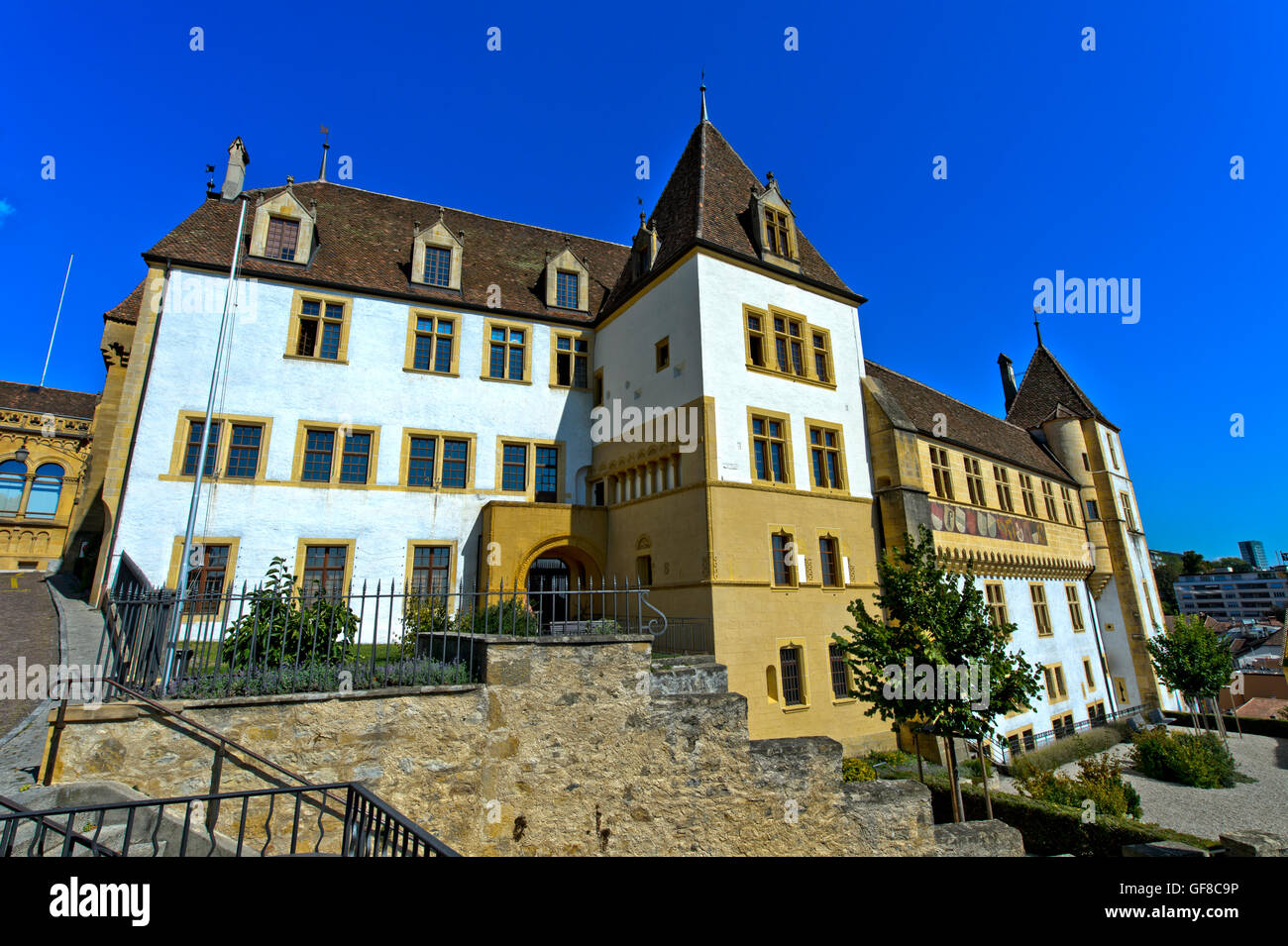 Southern wing of Neuchatel castle, Neuchatel, Switzerland Stock Photo