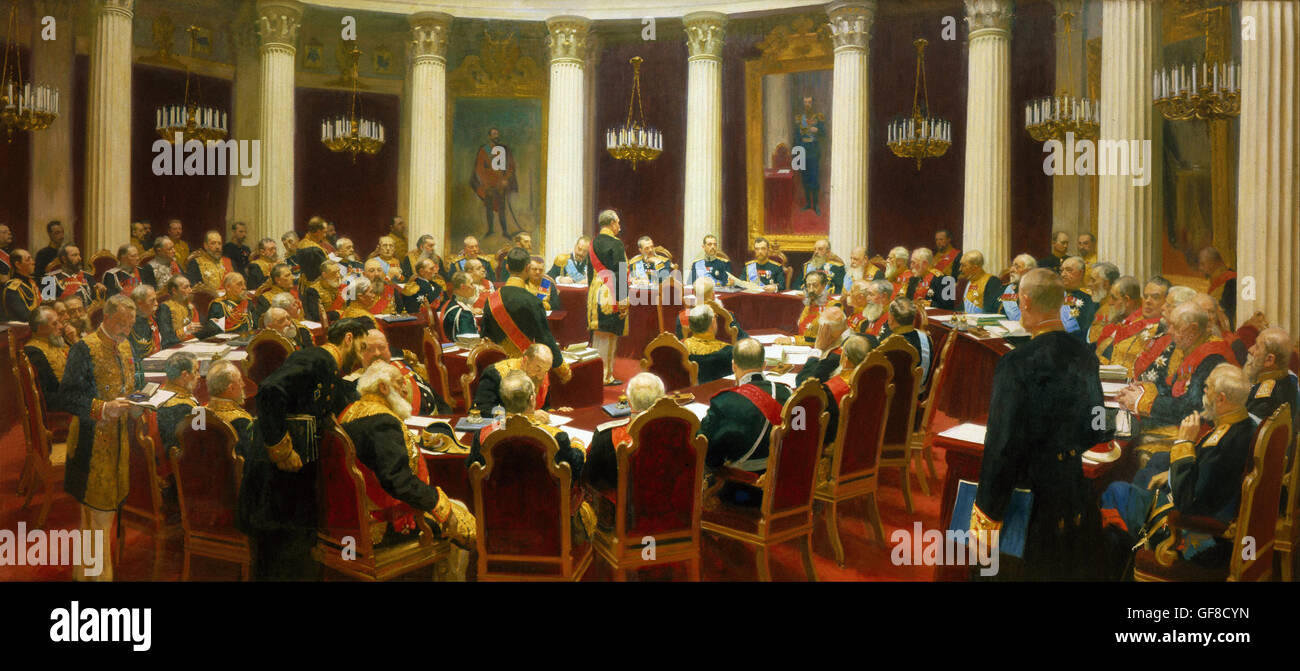 Ilya Repin - Ceremonial Sitting of the State Council on 7 May 1901 Marking the Centenary of its Foundation Stock Photo