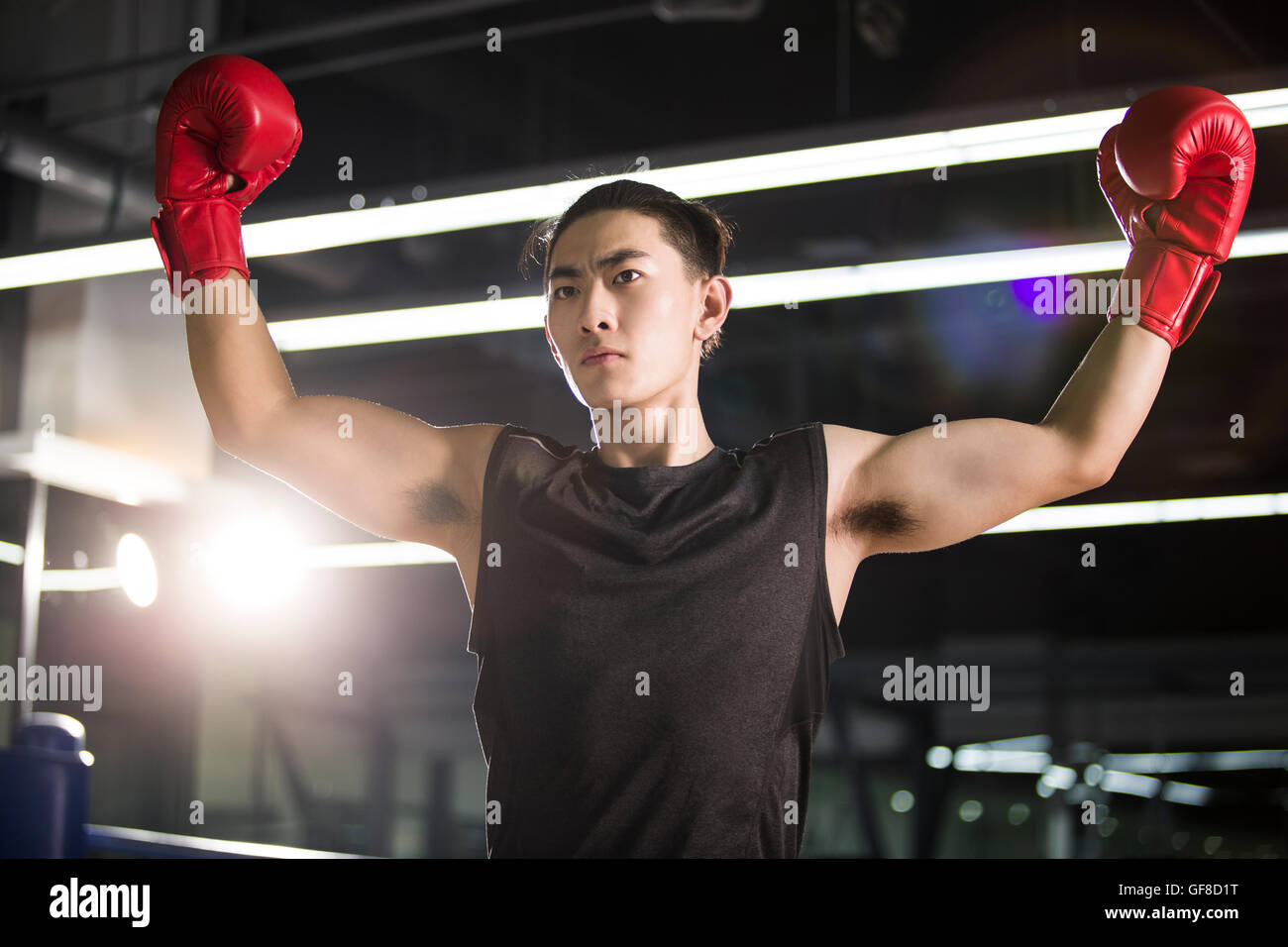 Chinese boxer cheering in boxing ring Stock Photo Alamy