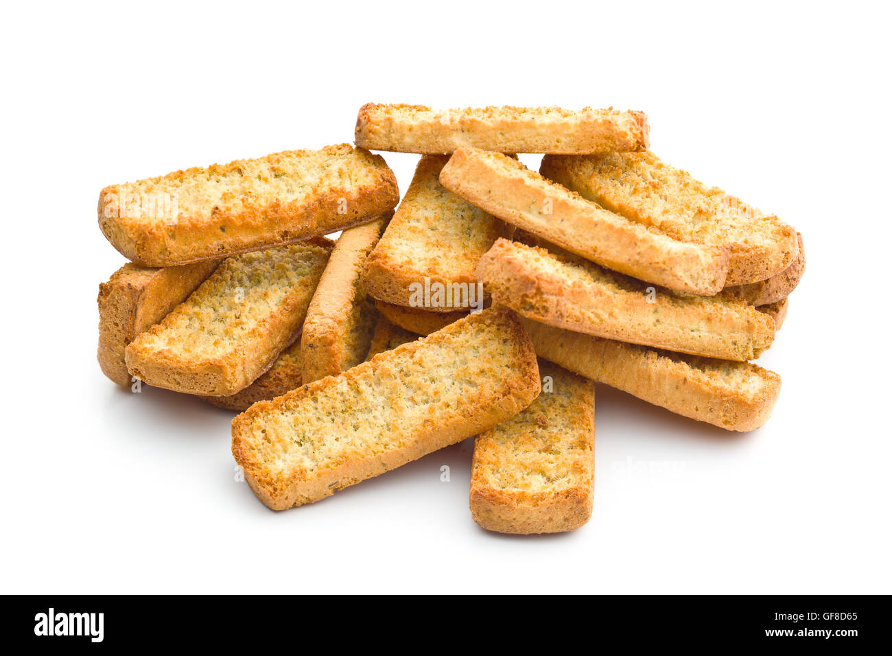 Crispy Italian antipasto bruschetta isolated on white background Stock