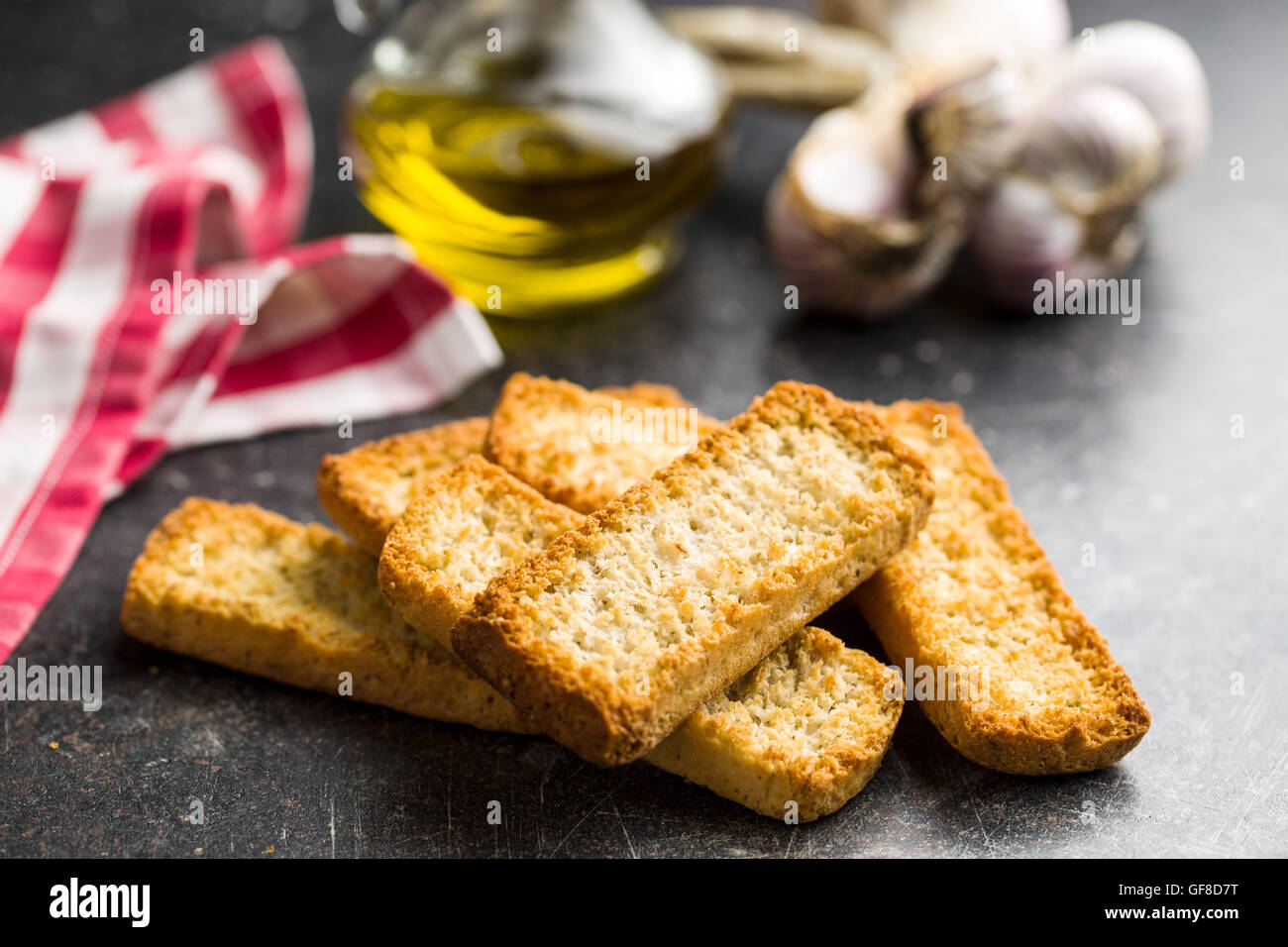 Crispy Italian antipasto bruschetta on kitchen table Stock Photo Alamy