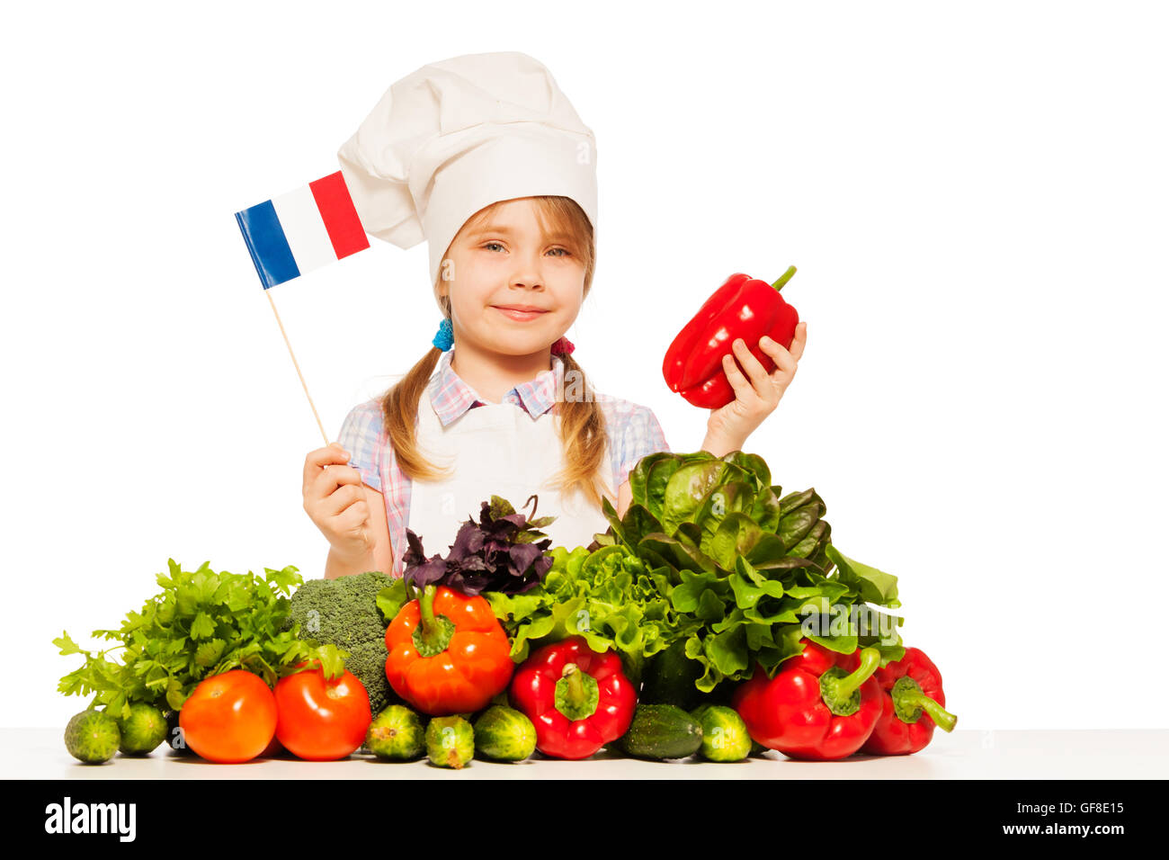 Smiling French girl preparing healthy food Stock Photo