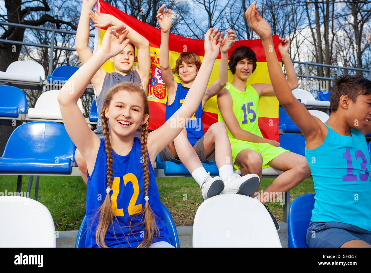 Spanish sport fans supporting their team Stock Photo Alamy