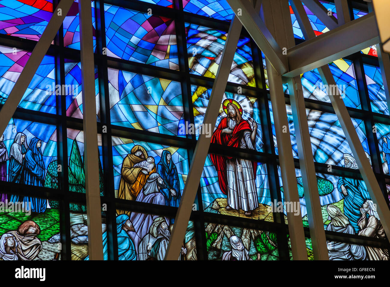 Stained Glass Window of St. Francis Xavier Church, in Oakville, Ontario, Canada Stock Photo