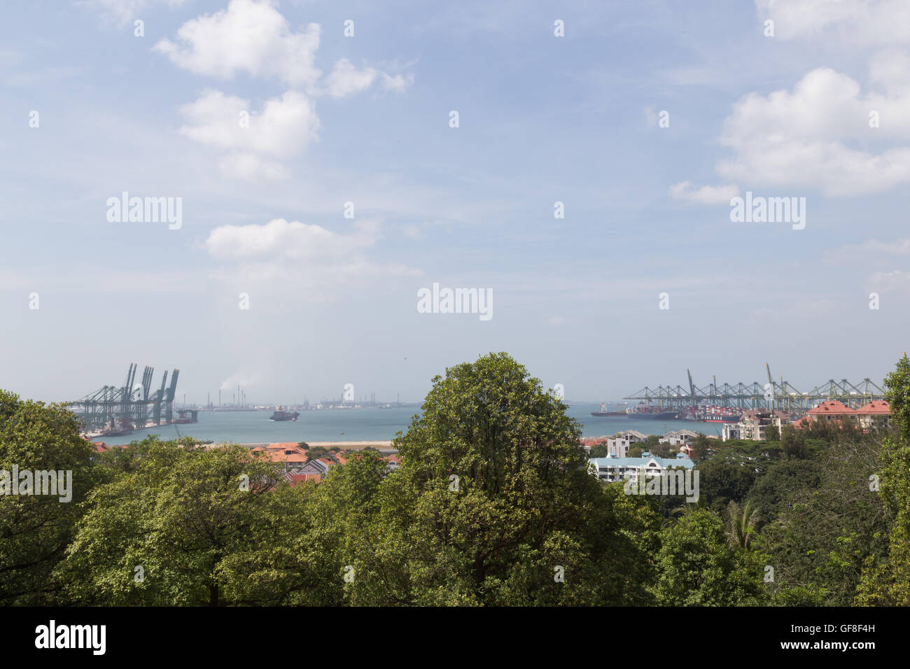 Singapore, Singapore - February 01, 2015: View of the container terminal from the Southern Ridges Stock Photo