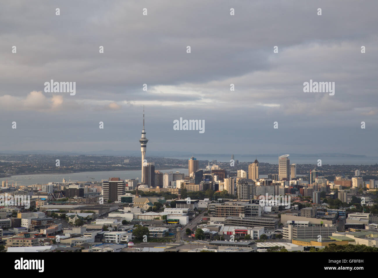 Auckland, New Zealand - February 8, 2015: View of the city skyline as seen from Mount Eden Stock Photo