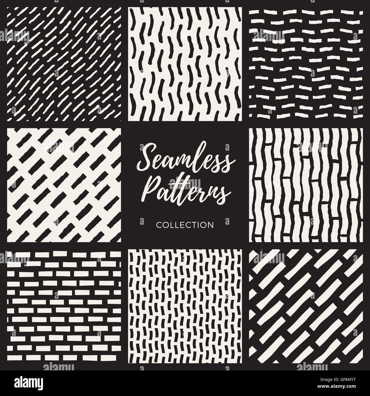 Set of Eight Vector Seamless Hand Drawn Lines Patterns Collection Stock ...