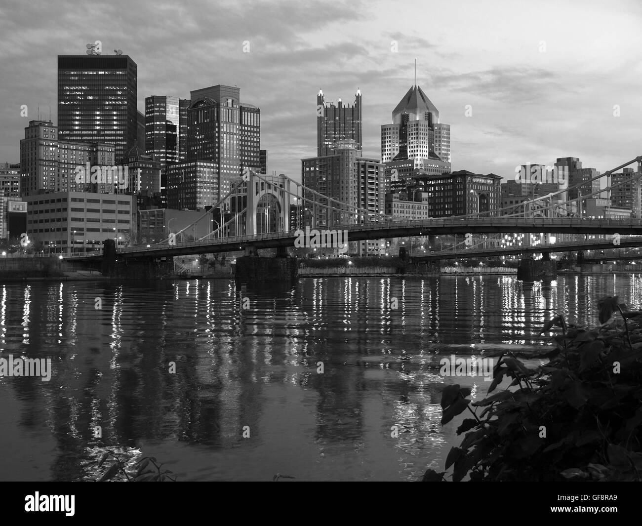 Downtown Pittsburgh Pennsylvania Bridges in black and white Stock Photo