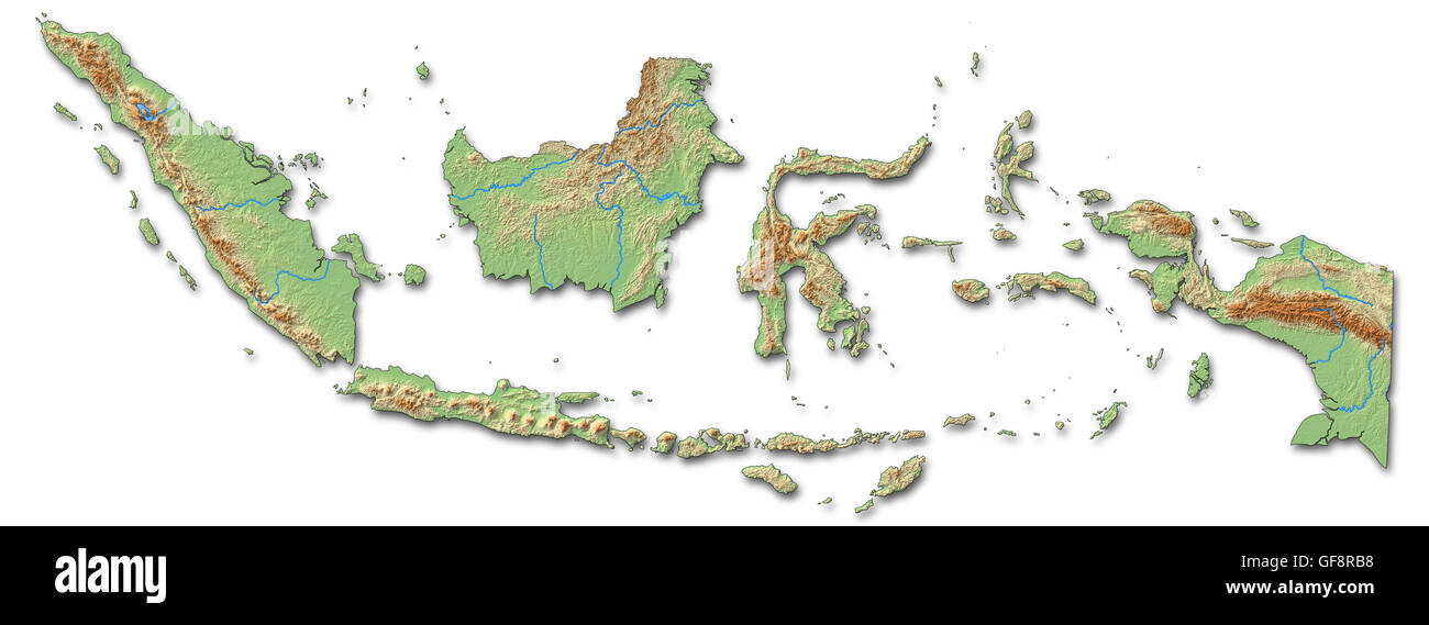 Relief map of Indonesia with shaded relief. Stock Photo