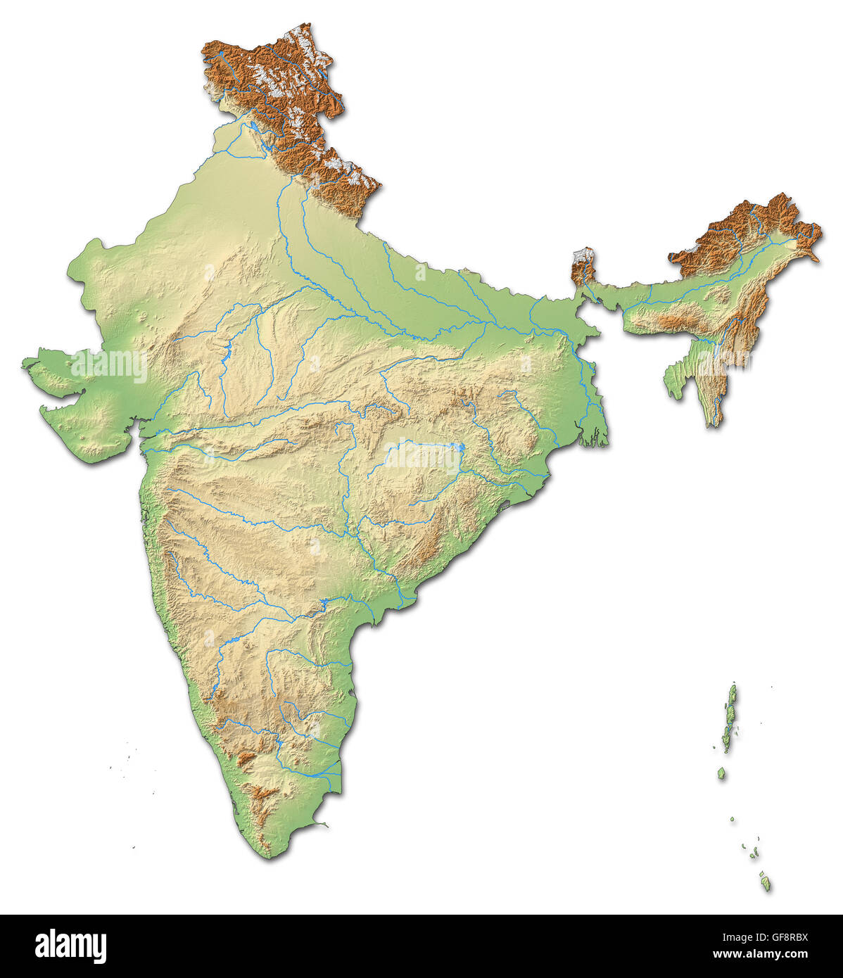 Relief map of India with shaded relief. Stock Photo