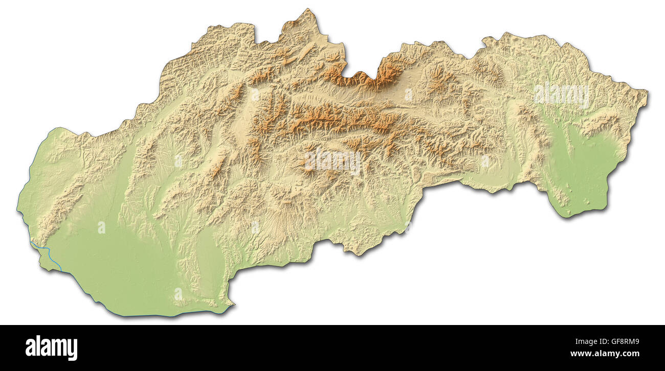 Relief map of Slovakia with shaded relief. Stock Photo