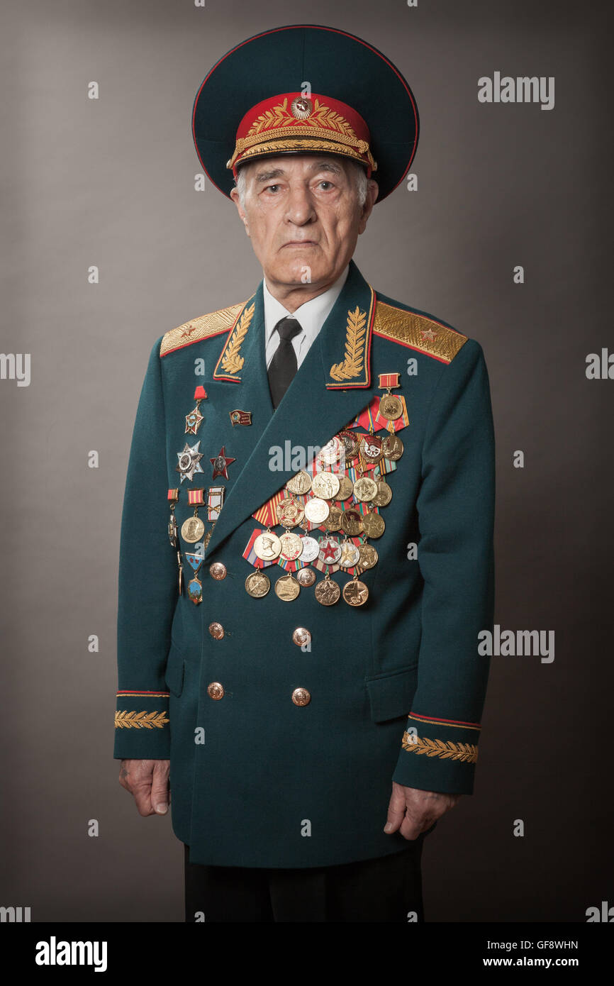 portrait of a war veteran, elderly people who have passed the second world war, the terrible experience, years of hardship Stock Photo