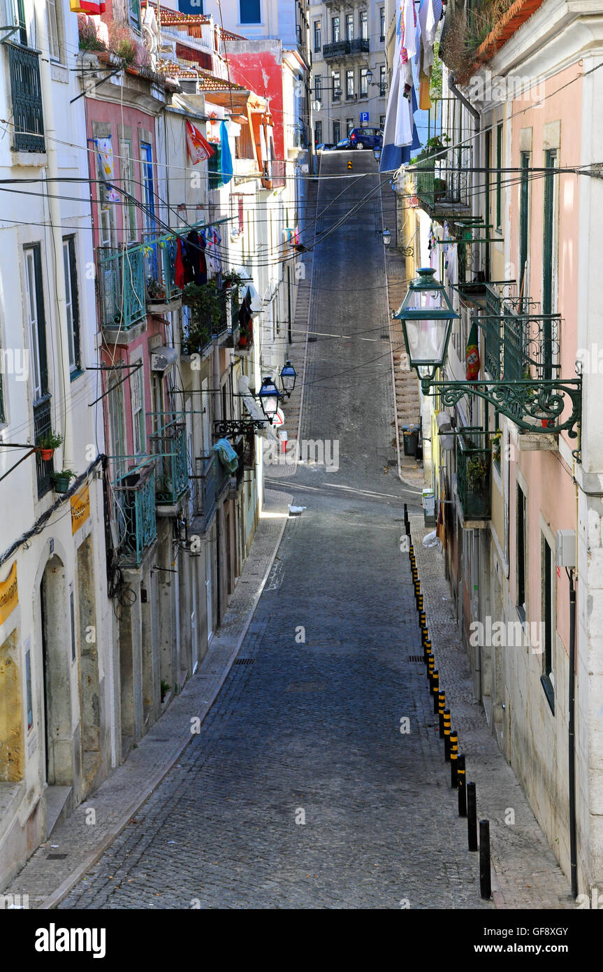 Narrow street of Lisbon 'Bairro Alto' district Stock Photo