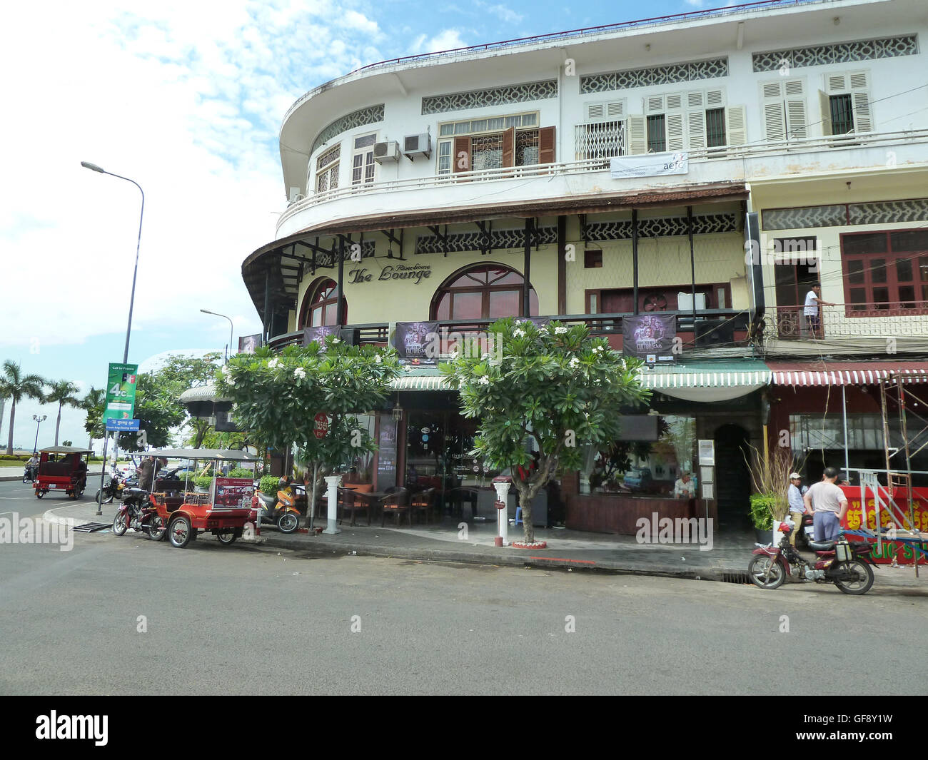 Shopping area on the main strip by the mighty Mekong River. many restaurants and hotels in this area Stock Photo