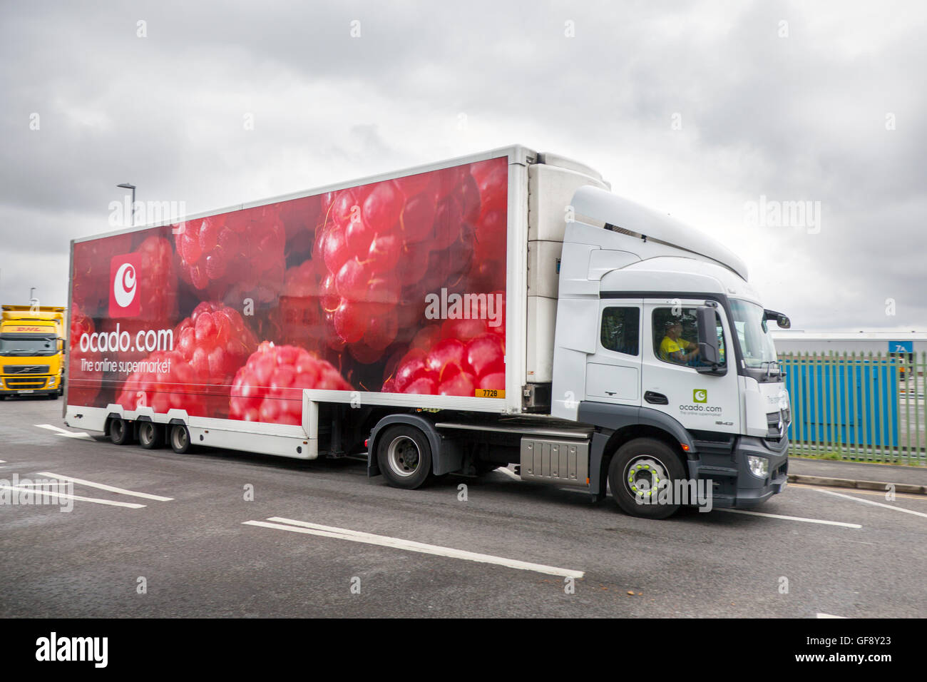Ocado raspberry van livery & Morrisons supermarket grocery delivery