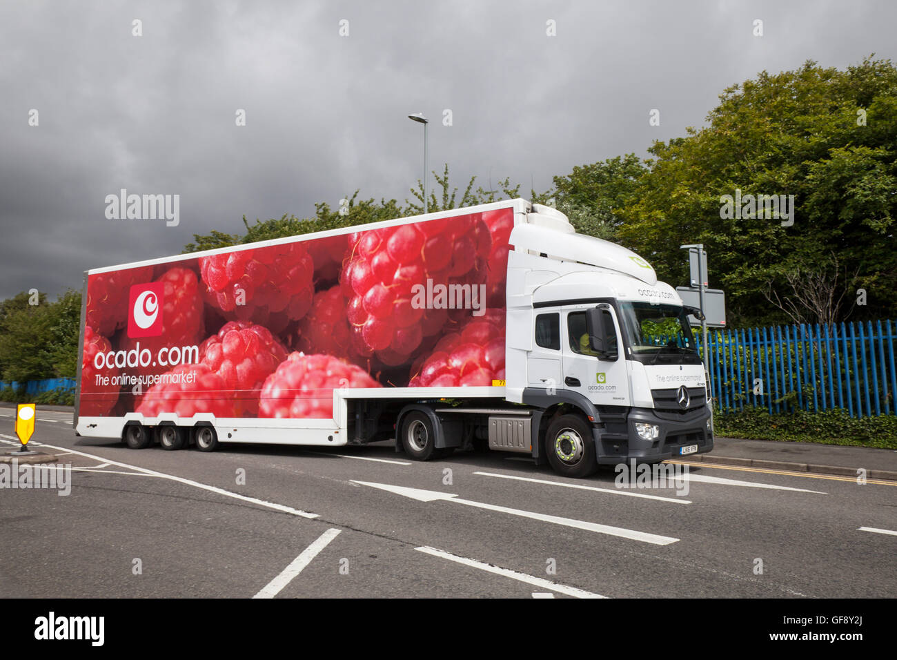 Ocado raspberry van livery & Morrisons supermarket grocery delivery