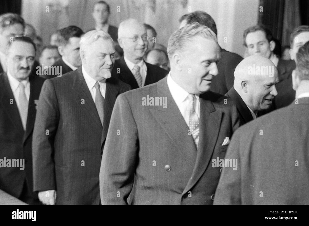 Anastas Mikoyan, Nikolai Bulganin, Josip Tito, and Nikita Khrushchev