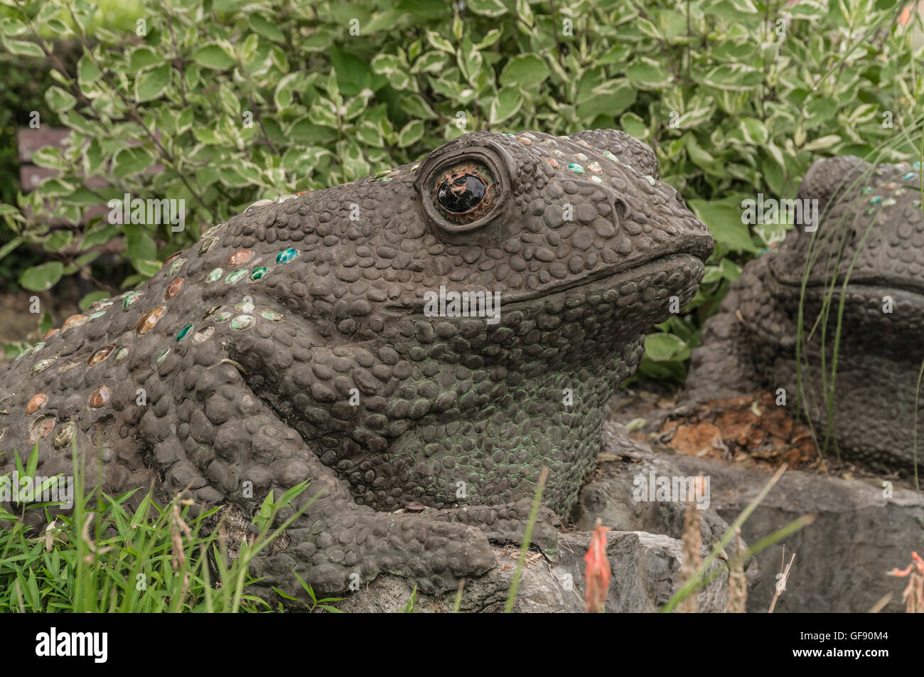 Toads statues of Victoria Park in Taunton Town, England. Stock Photo