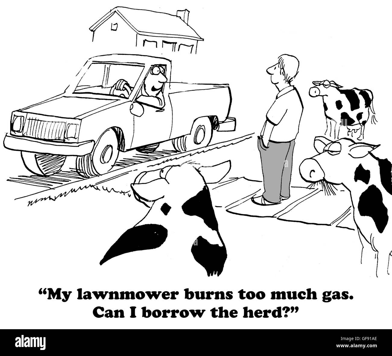 Cartoon about yard work. Stock Photo