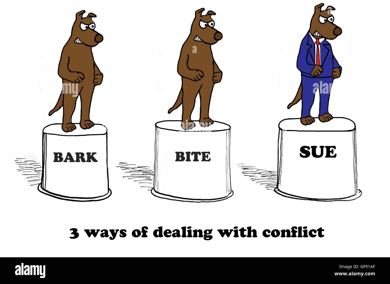 Cartoon about ways to deal with conflict. Stock Photo