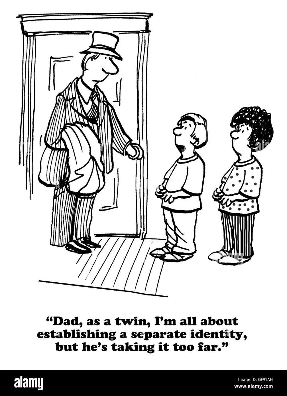 Cartoon about identical twins. Stock Photo