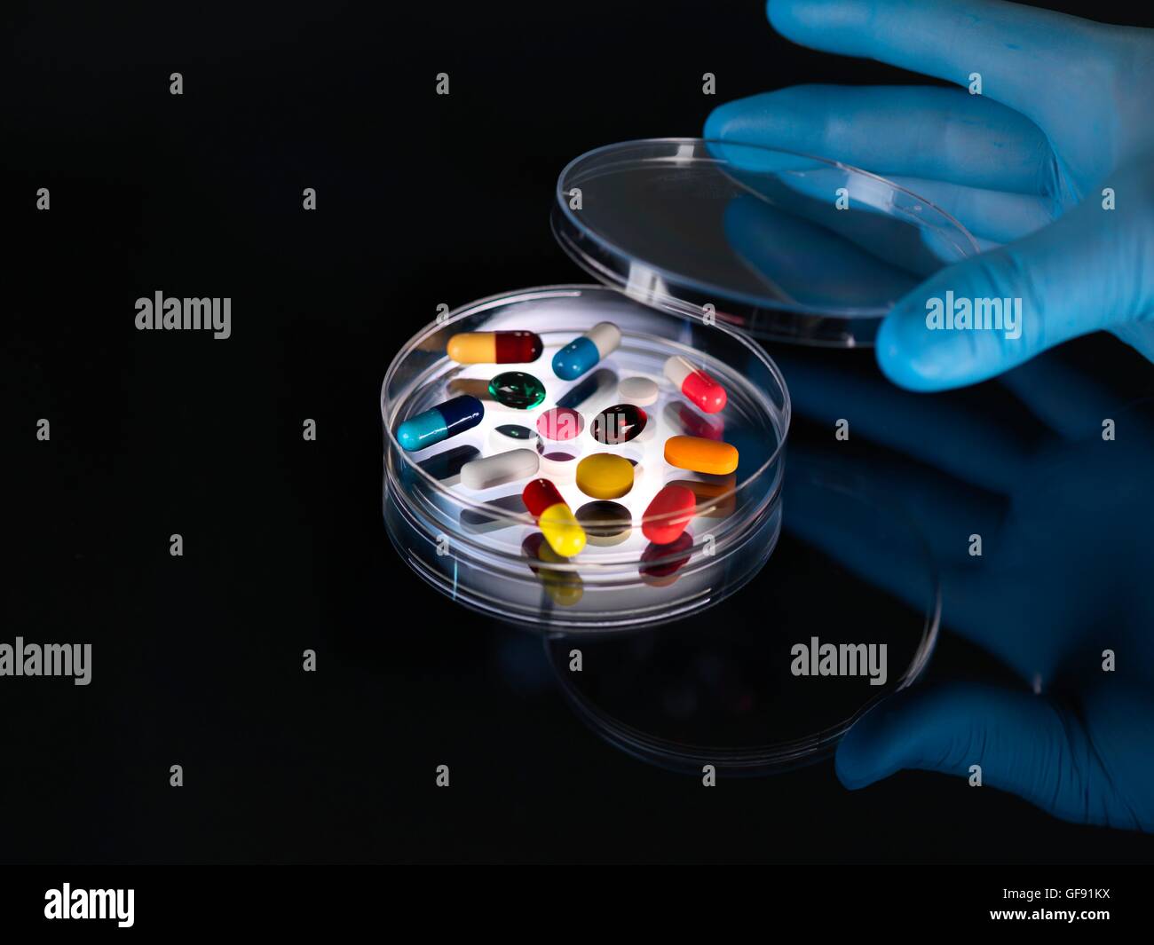 PROPERTY RELEASED. MODEL RELEASED. A variety of drugs being tested in a
