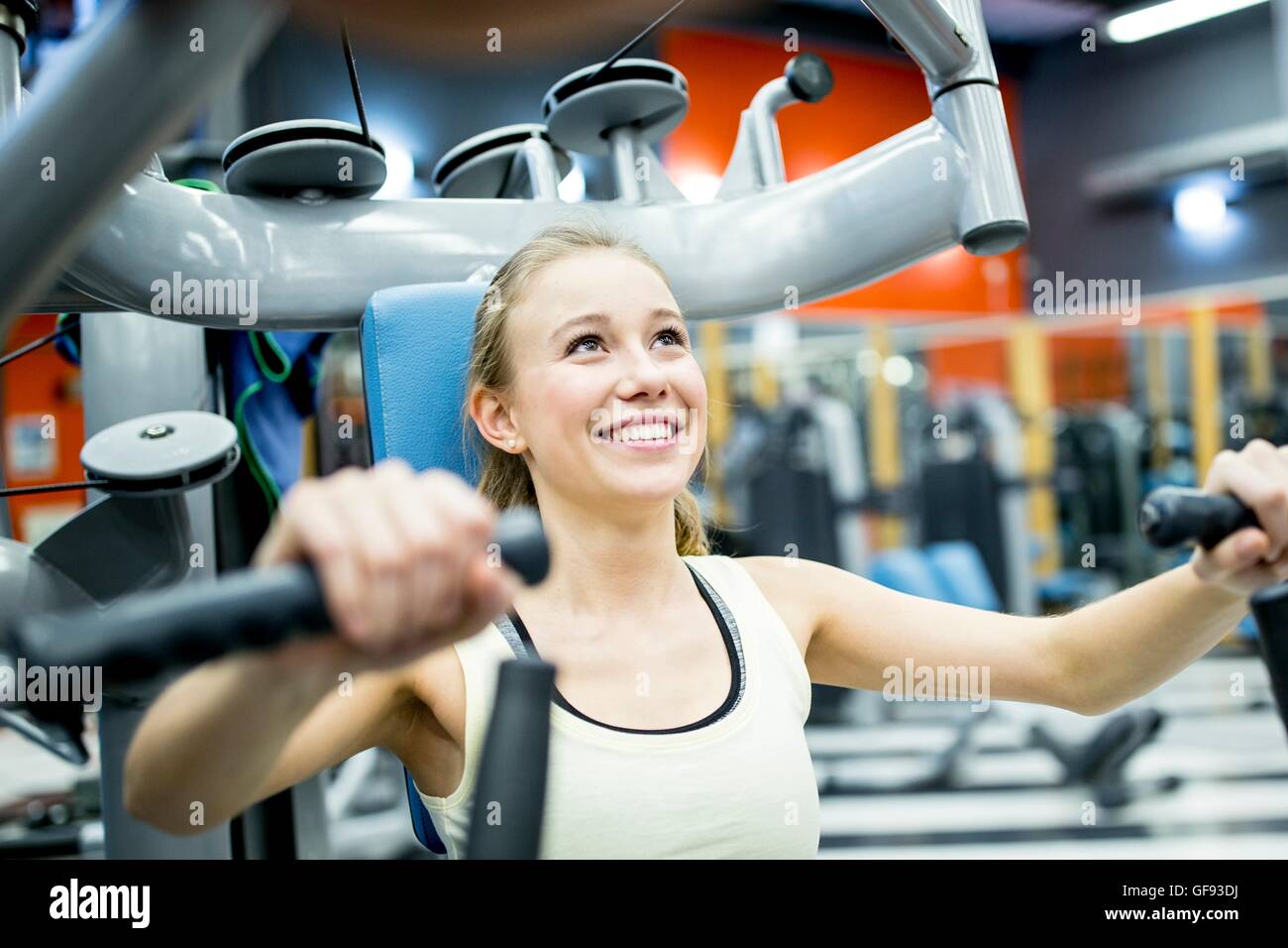 One woman chest press exercise hi-res stock photography and images - Alamy