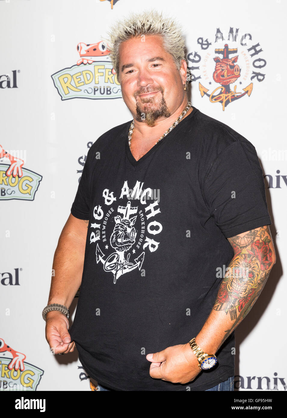 New York, NY USA - July 27, 2016: Chef Guy Fieri presented designed for Carnival cruises Open-Air Barbeque Eatery at Beer-B-Que on roof garden 620 Loft and Garden Stock Photo