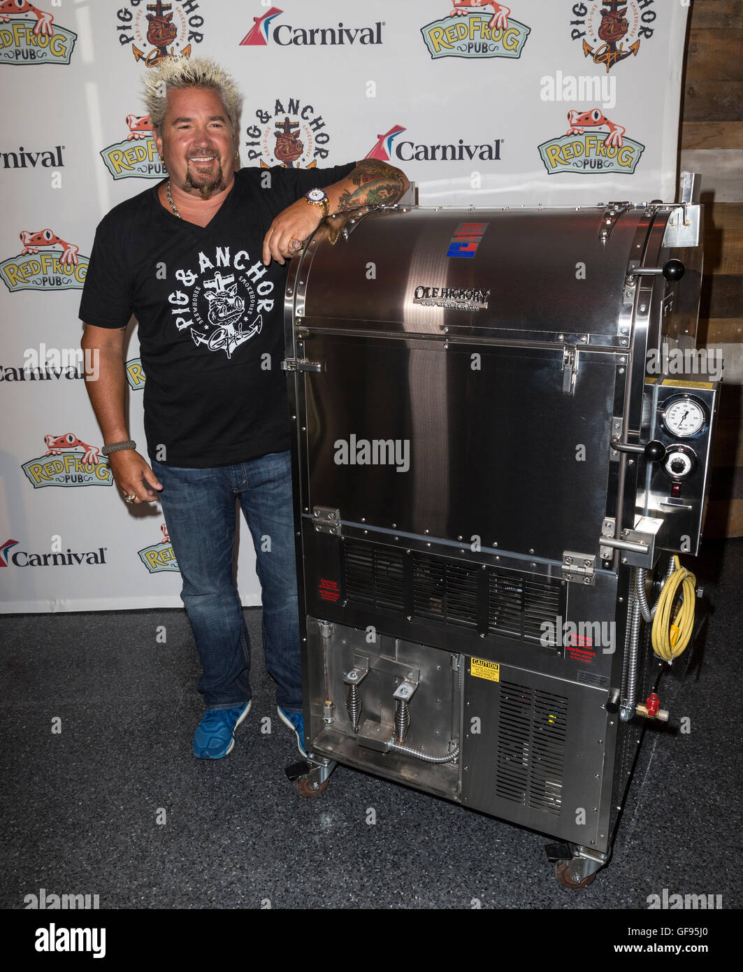New York, NY USA - July 27, 2016: Chef Guy Fieri presented designed for Carnival cruises Open-Air Barbeque Eatery at Beer-B-Que on roof garden 620 Loft and Garden Stock Photo