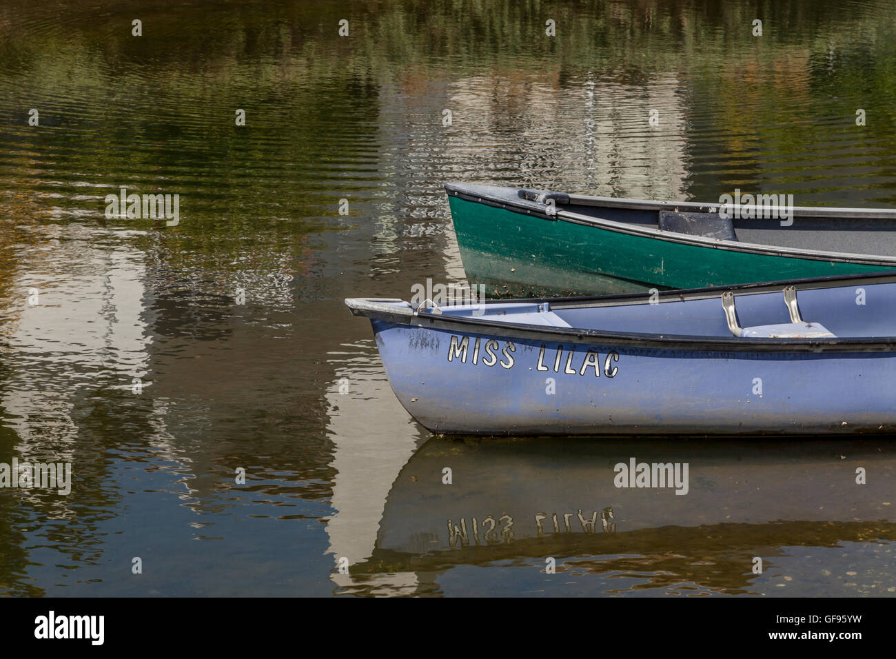 Canoes docked in Venice Canal, Venice Beach, California, USA Stock Photo