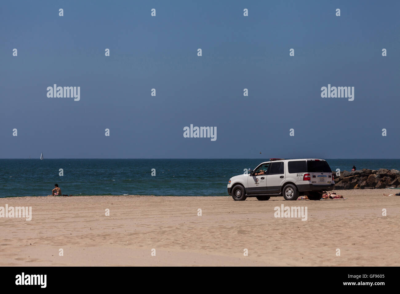 Police patrolling beaches, Venice Beach, California, USA. Stock Photo