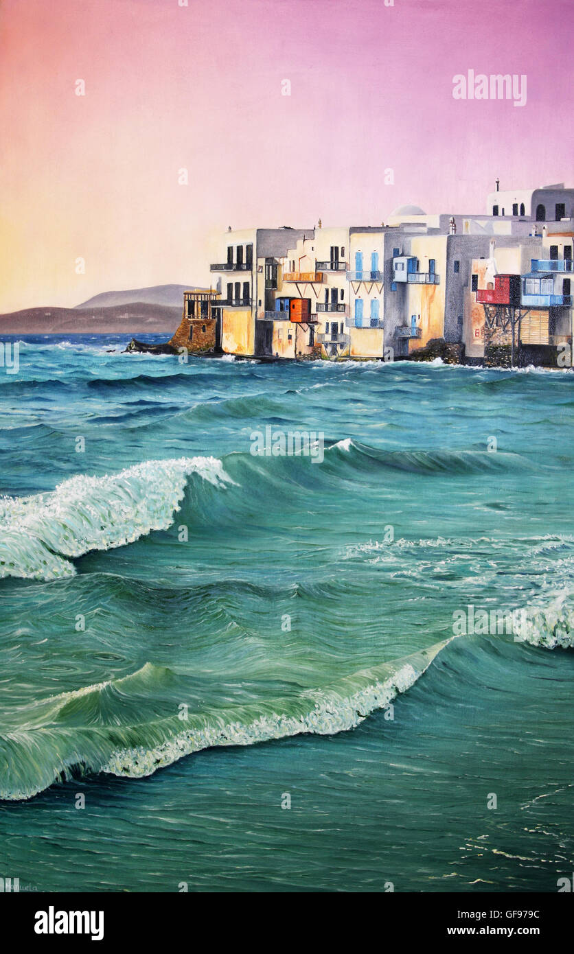 Colourful original oil painting of a seascape Stock Photo