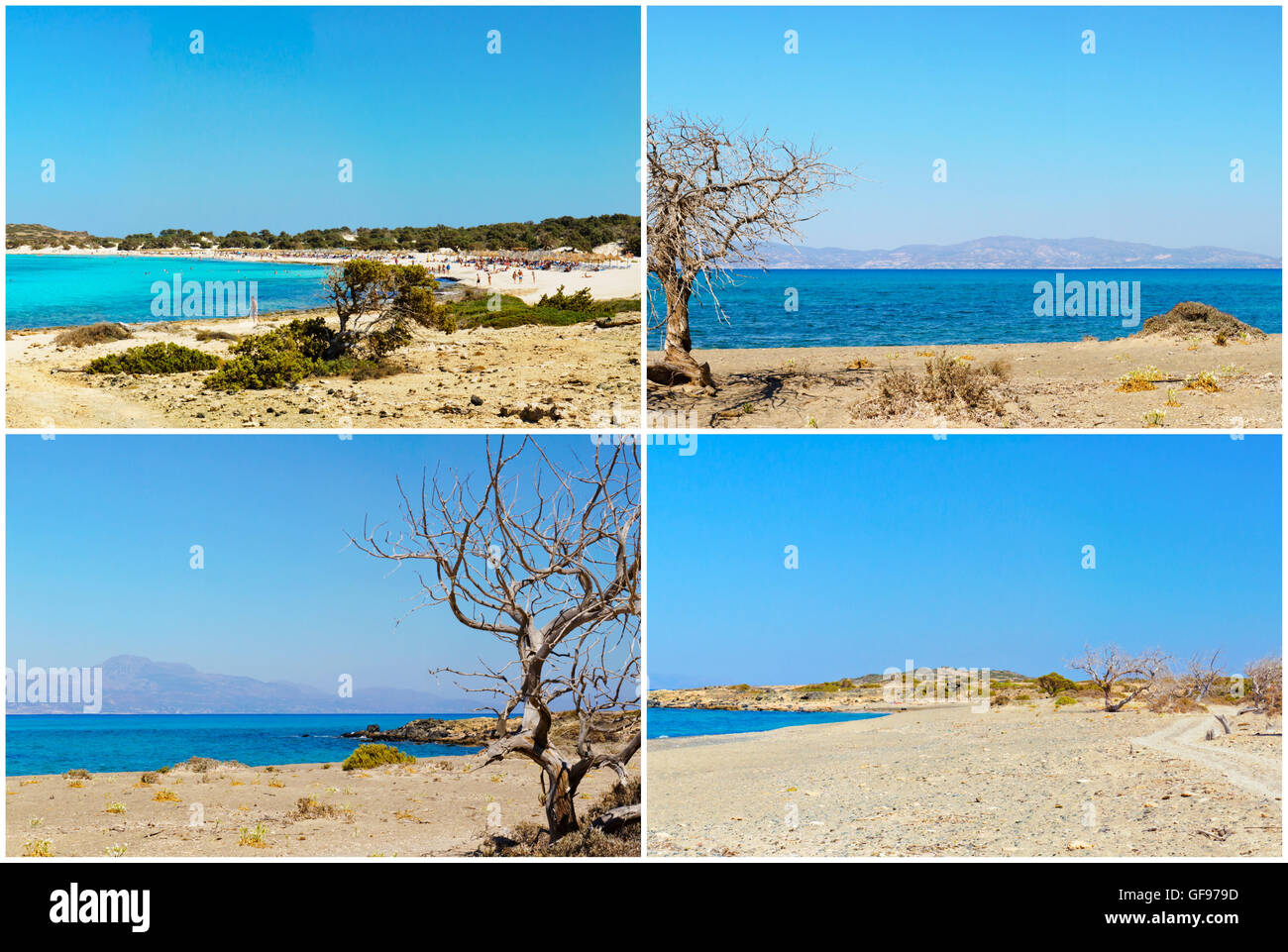 Photo collage with images of Chrissi Island, near Crete, Greece. Stock Photo