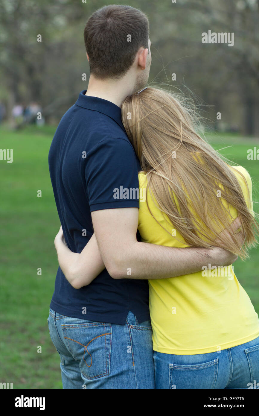Portrait of love couple embracing outdoor Stock Photo