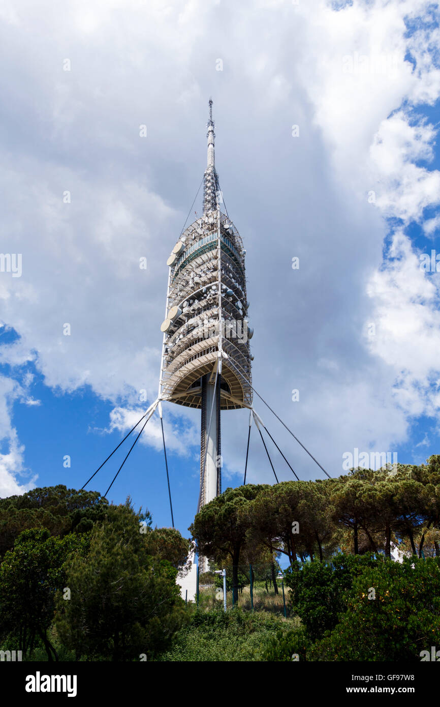 Torre de Collserola is a large telecom tower in Barcelona, Spain. Designed by Norman Foster the top of the tower reaches 288.4 m Stock Photo