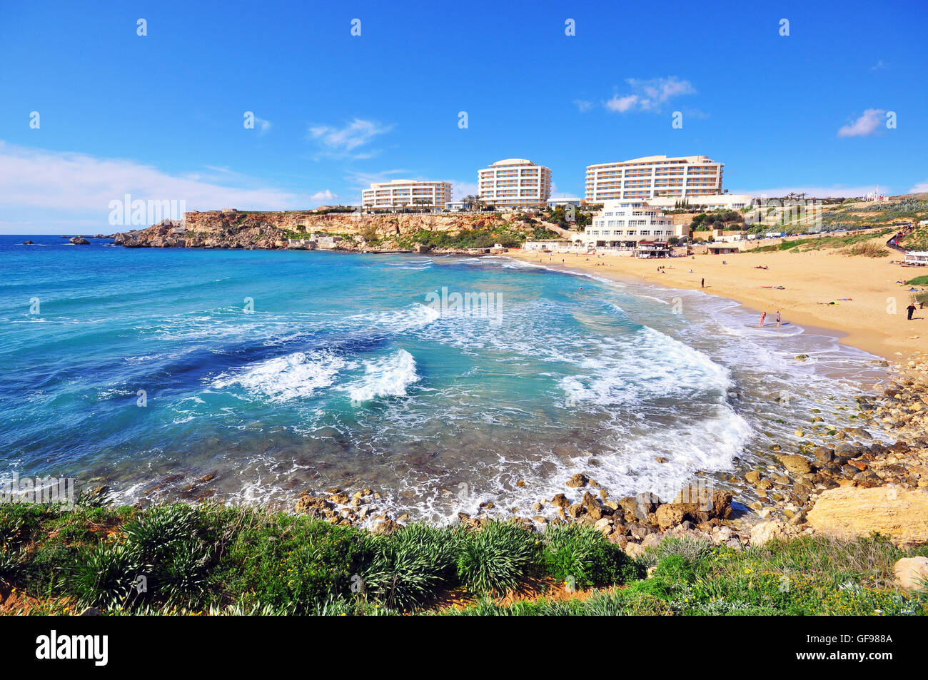 Golden Bay, the most famous beach in Malta Stock Photo