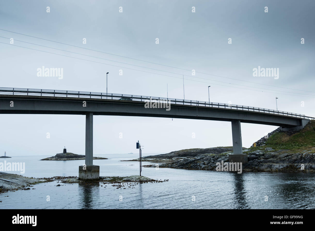 One of the many bridges on the Atlantic Road in Romsdal, Norway. Stock Photo