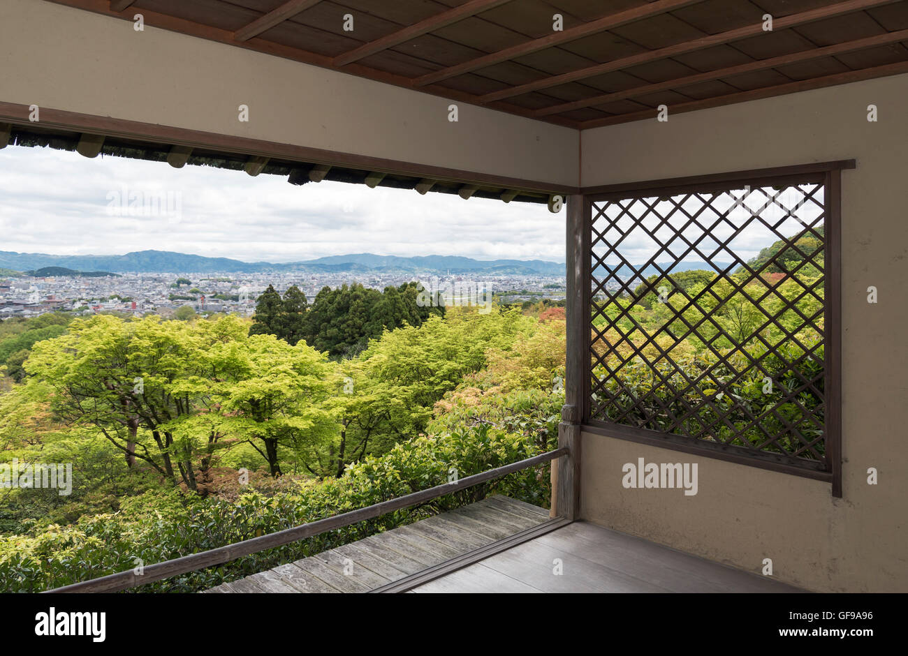 View of Kyoto city from tea house in Okochi Sanso park, Kyoto, Japan