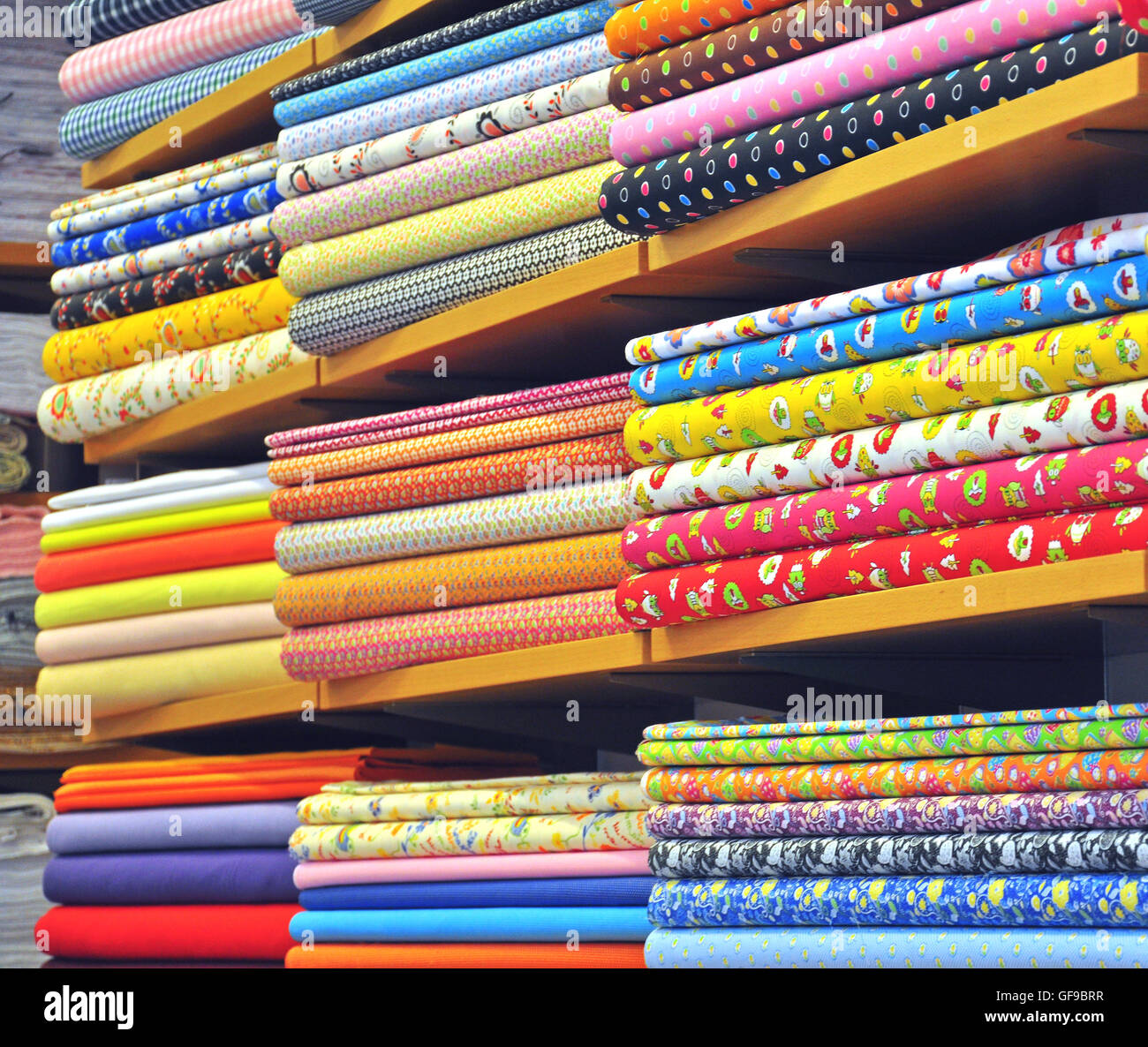 Cloth fabrics in department store Stock Photo Alamy