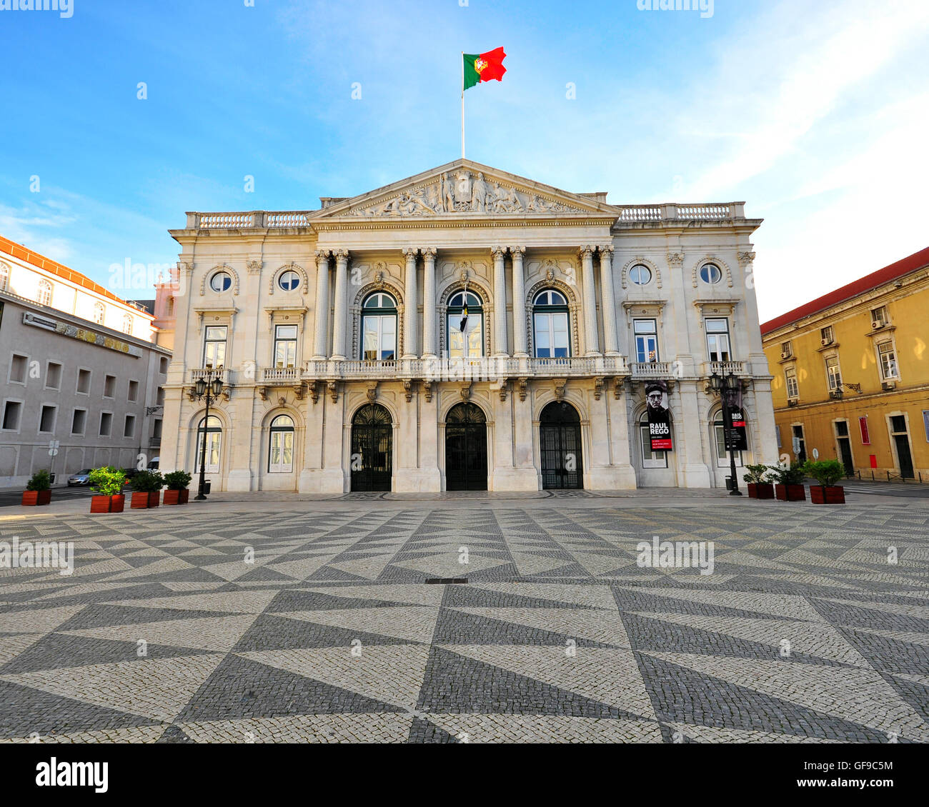 LISBON, PORTUGAL - DECEMBER 21: Cityhall building on the square of Municipio in Lisbon on december 21, 2013. Lisbon is a capital Stock Photo