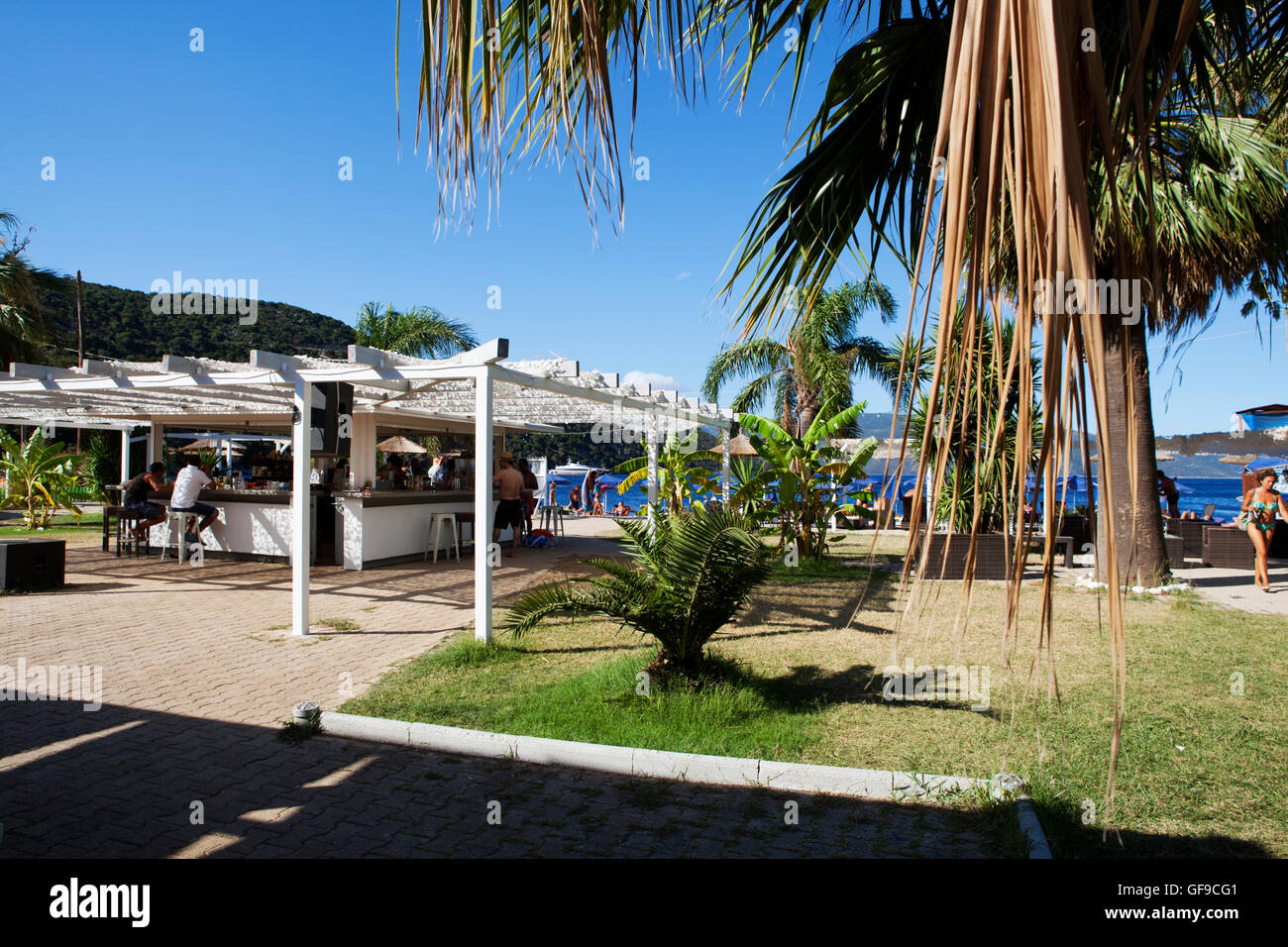 Beach bar at Kefalonia beach Antisamos, Ionian Islands, Greece Stock