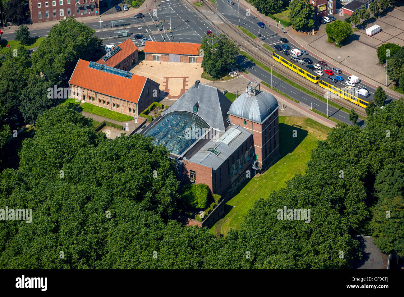 Aerial view, Schloss Horst, bailey castle Horst: Civic center - Town Library - Past Druckwerkstatt, Gelsenkirchen, Ruhr area, Stock Photo