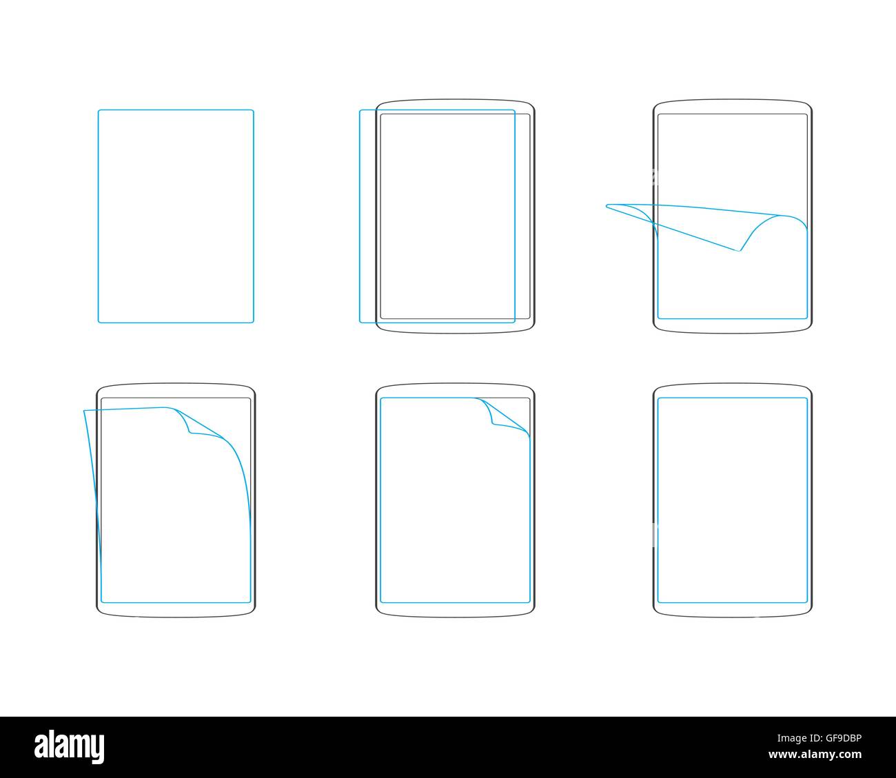 Set apply screen protector flat icons outline vector illustration EPS ...