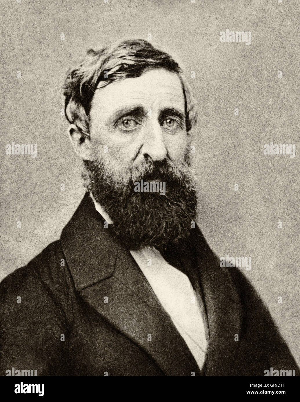 Portrait in gravure of Henry David Throreau Stock Photo