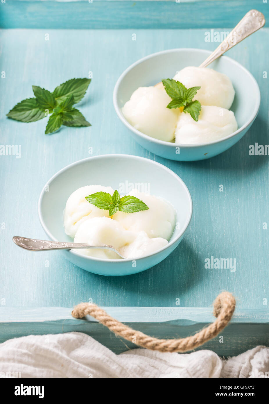 lemon sorbet ice cream with mint Stock Photo Alamy